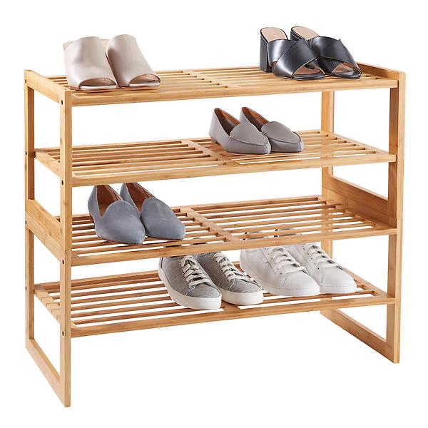 White Wash 2-Tier Stackable Bamboo Shoe Rack