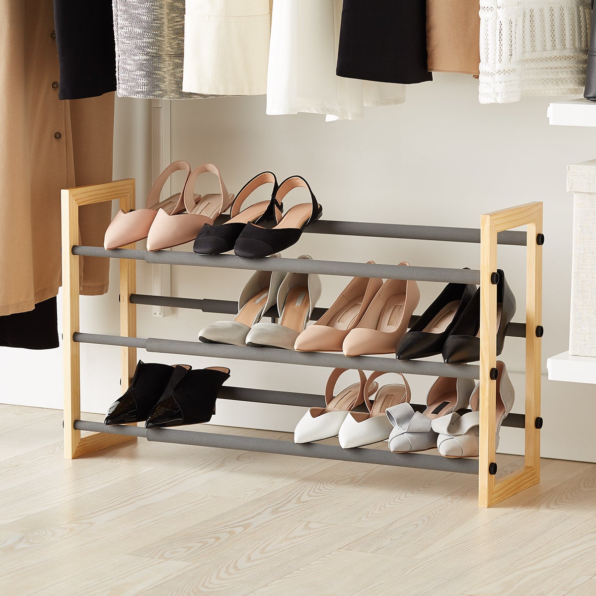 3-Tier Folding Shoe Rack White, 28-1/8 x 11-3/4 x 19 H | The Container Store