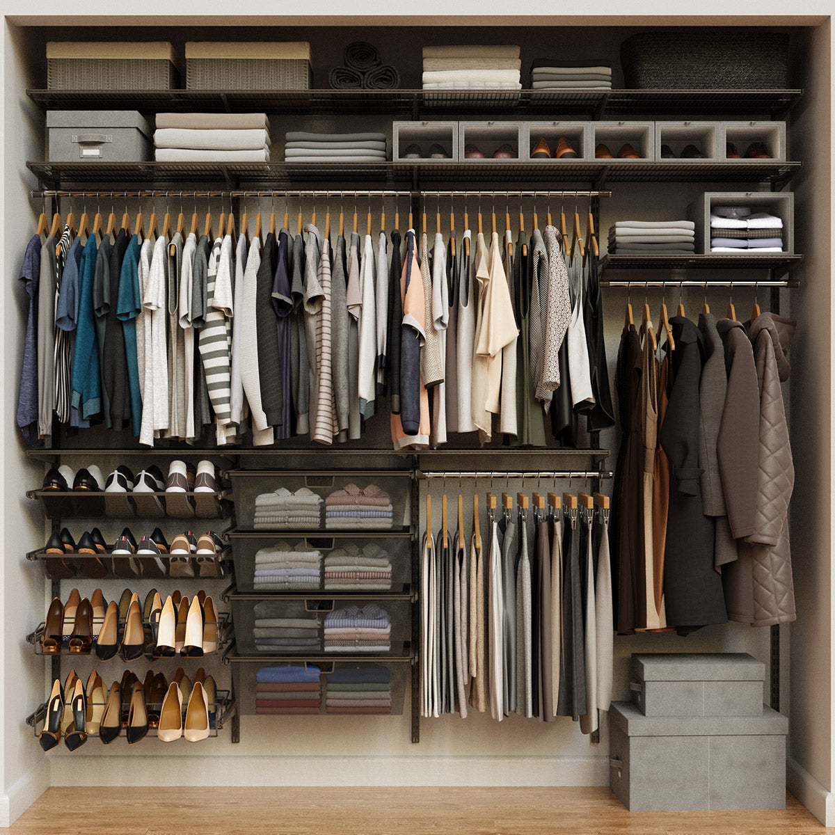 Elfa Classic 8' Graphite Reach-In Closet | The Container Store