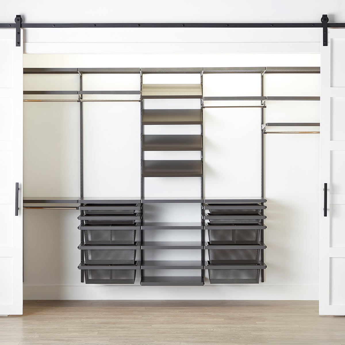 Elfa Decor 10 Graphite Reach In Closet The Container Store