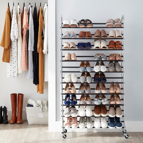 Shoes on top  Closet top shelf organizer, Closet shelf