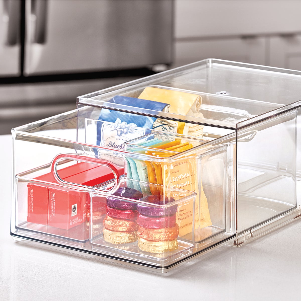 Mdesign Stackable Plastic Storage Closet Bin Boxes - 2 Pull-out Drawers -  Clear