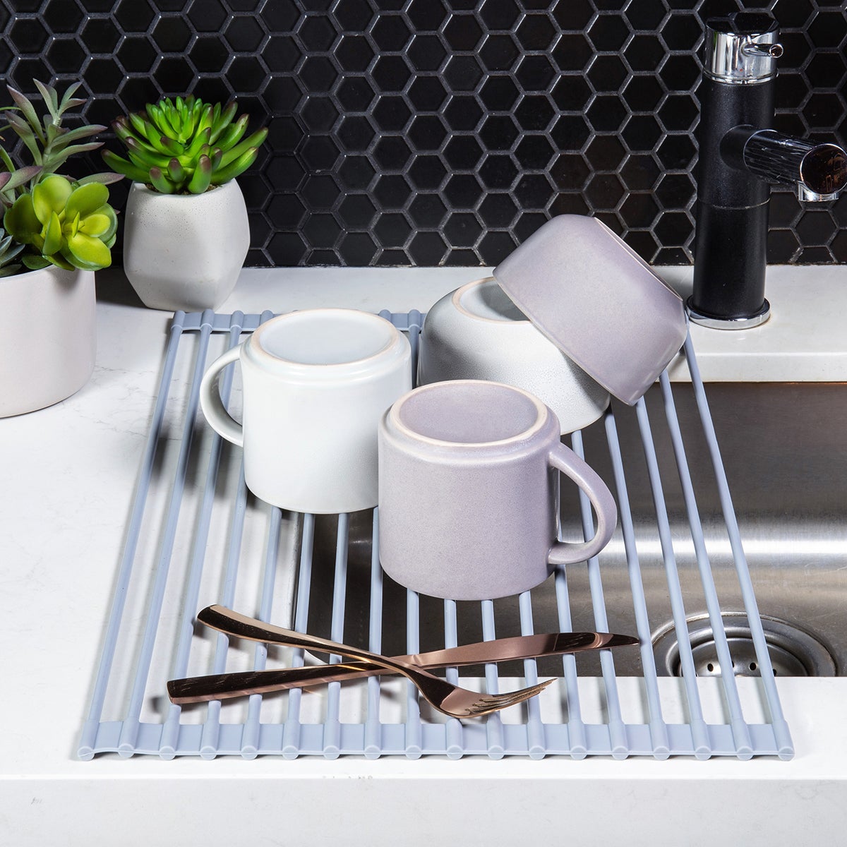 Dish Drying Rack Stainless Steel Roller Mat Large Dishpan for