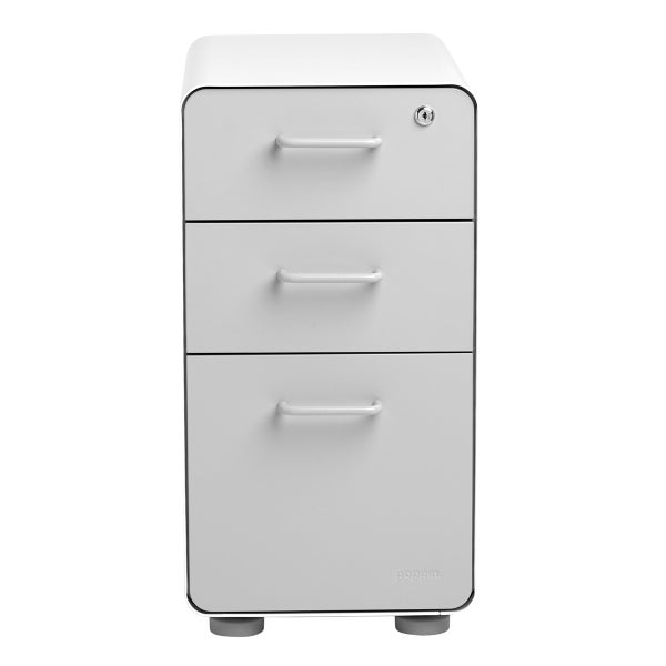 Poppin Light Grey Slim 3-Drawer Stow Filing Cabinet