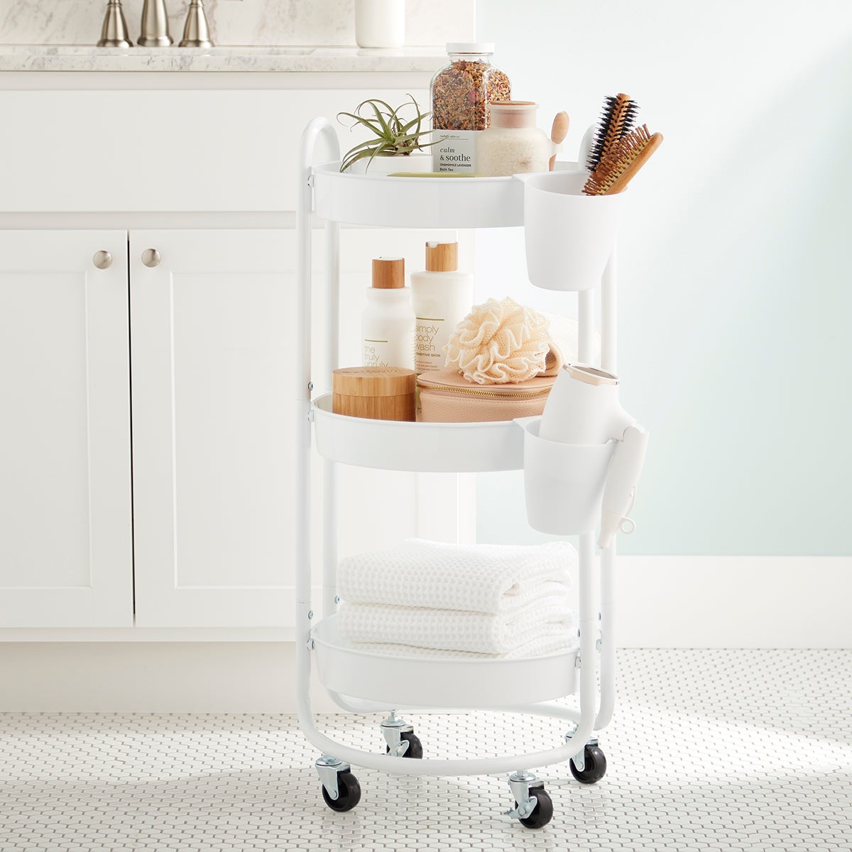 Round White 3Tier Rolling Cart The Container Store