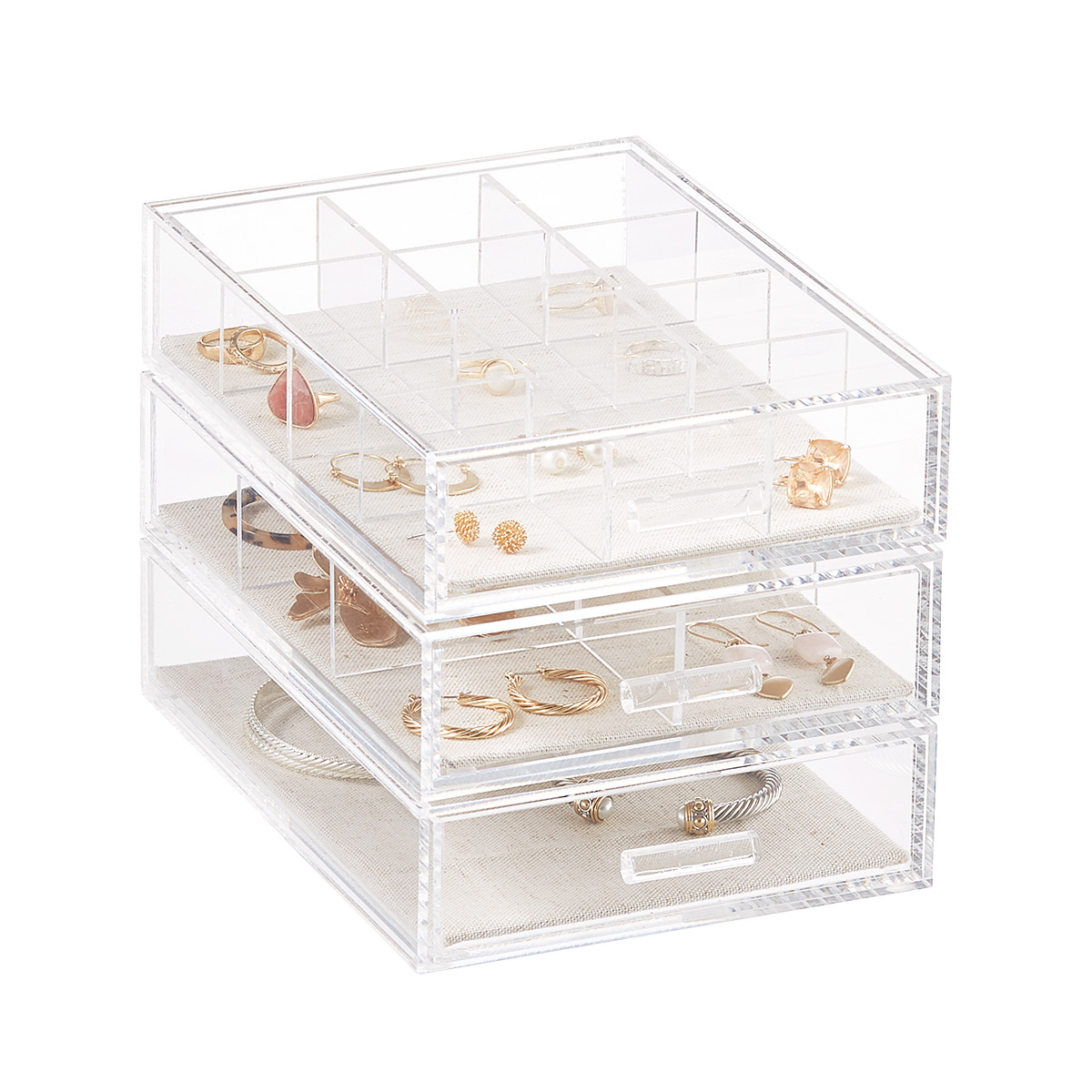 Jewelry Organizer with 3 Drawers Clear Acrylic Jewelry Box | Caroeas 24x13.5x13.5cm / Grey1