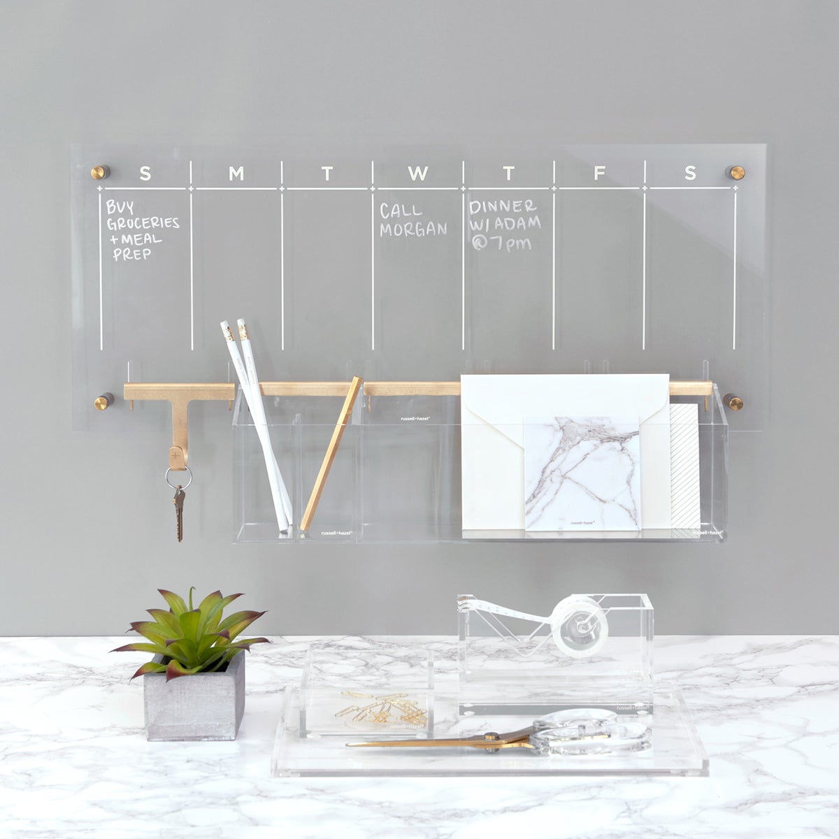 Russell Hazel Acrylic Clear & Gold Weekly Calendar