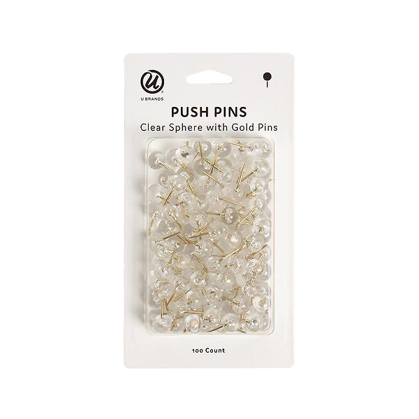 U Brands Sphere Push Pins - Clear & Gold - 100 - Each