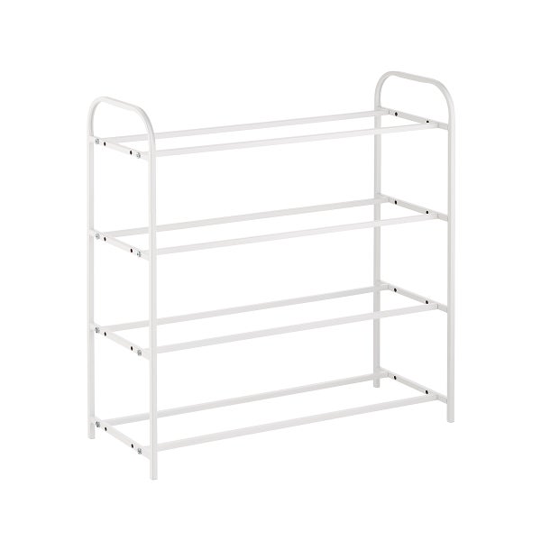 vidaXL Shoe Rack with Metal Legs White 37.4x13.8x34.3 Solid Wood