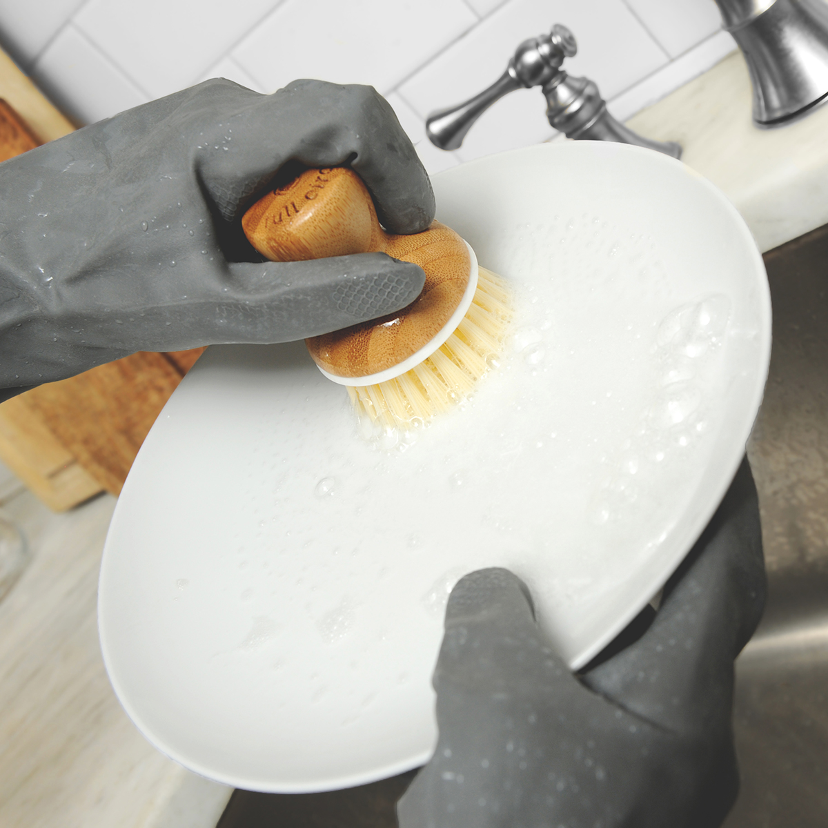 Bubble Up Dish Brush & Ceramic Dish