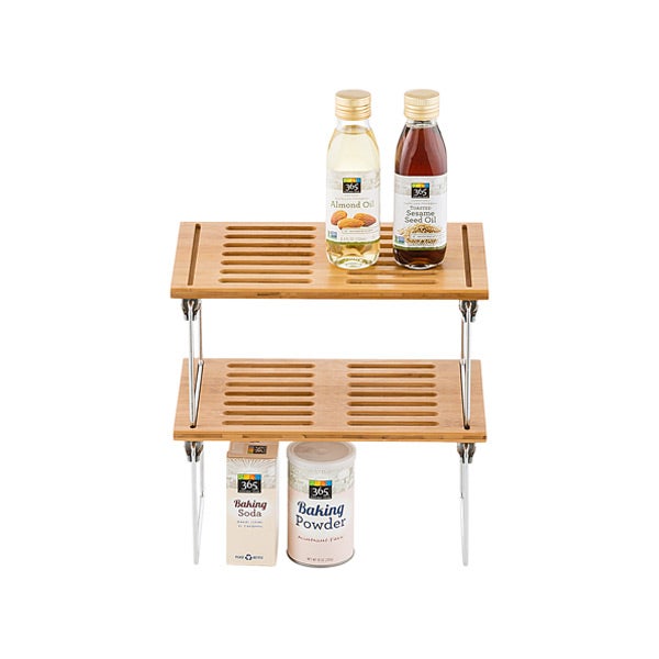 Set of 4 Bamboo Kitchen Cabinet Counter Shelf Organizer Stackable