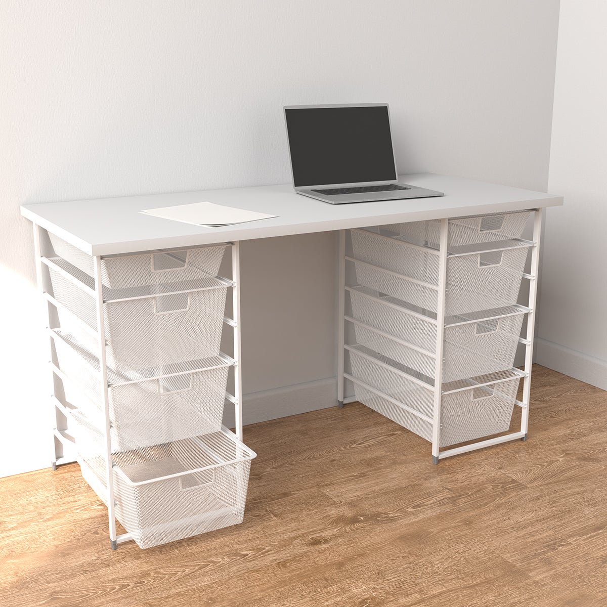 Container store white desk discount