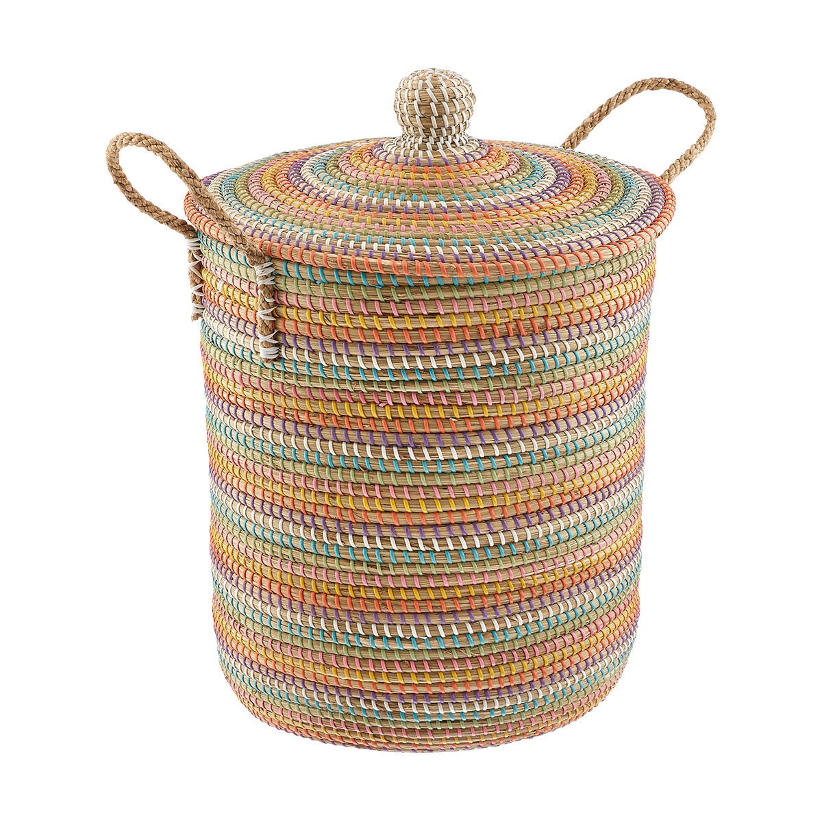 Rainbow Seagrass Hamper with Lid The Container Store