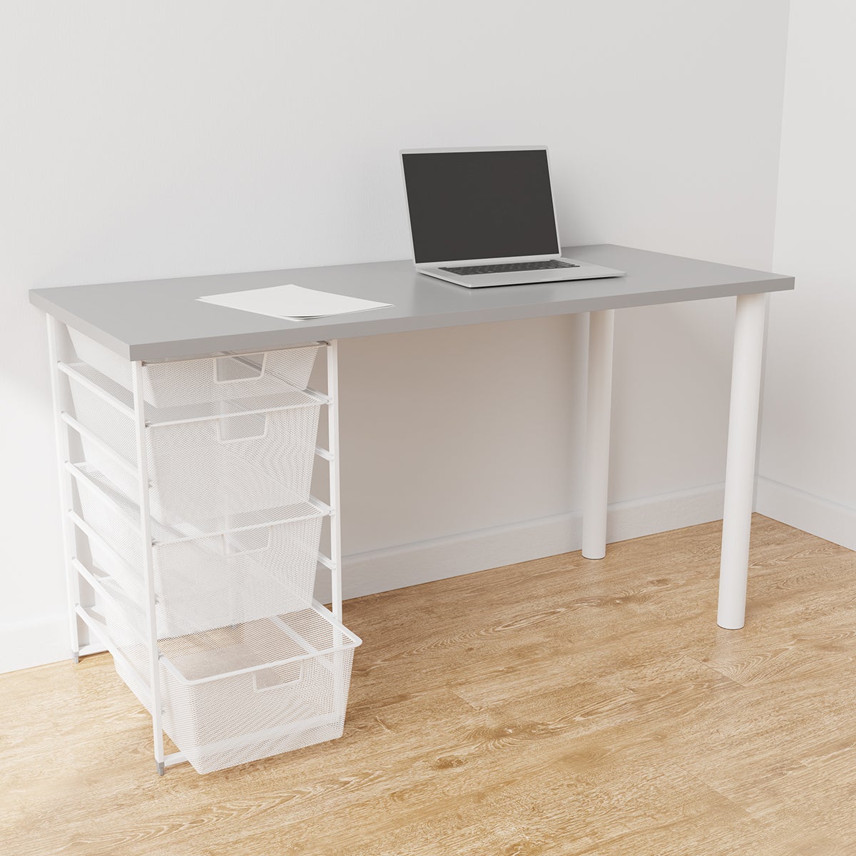 Elfa Slate Platinum Desk with Drawers The Container Store