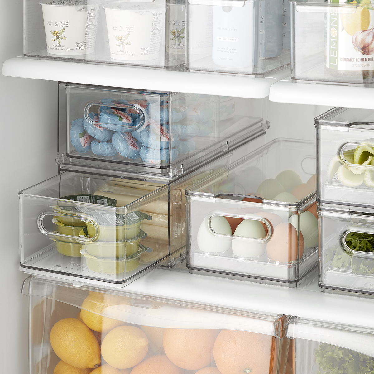 Double Tier Egg Holder for Refrigerator Deviled Egg Tray Drawer Refrigerator Organization and Storage Stackable Fridge Container with Handle Clear 