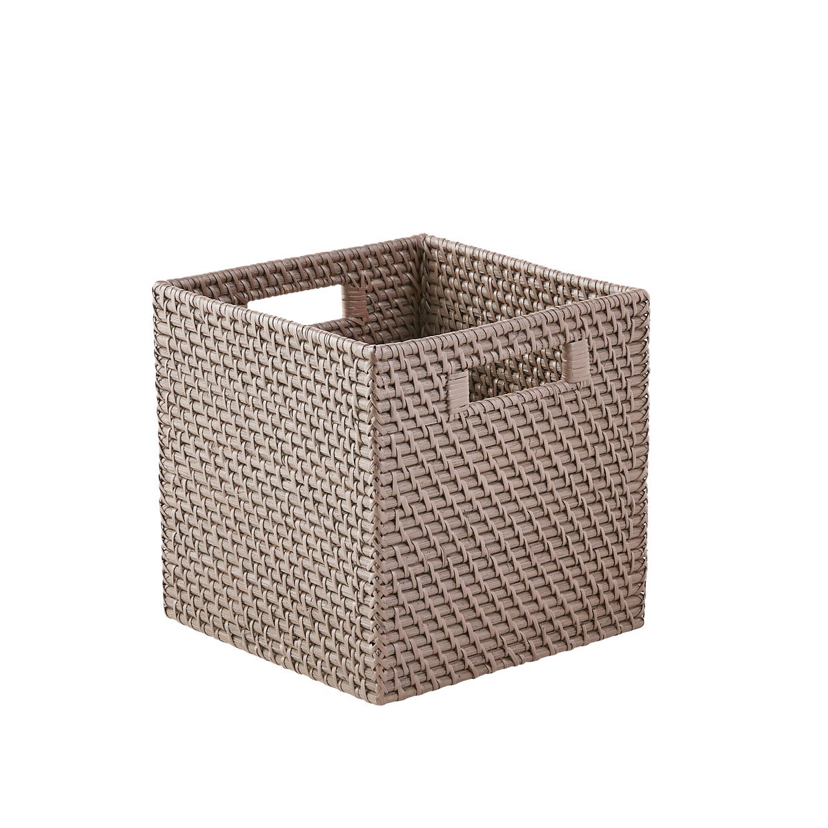 Grey Rattan Storage Cube with Handles | The Container Store