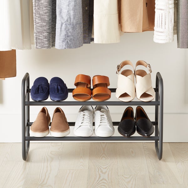 2-Tier Expandable Shoe Rack with Pivoting Bars