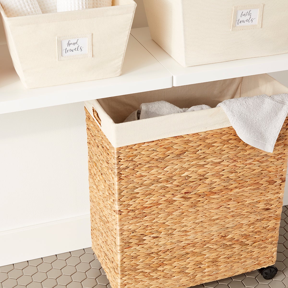 Water Hyacinth Rolling Laundry Cart - Thumbnail 3
