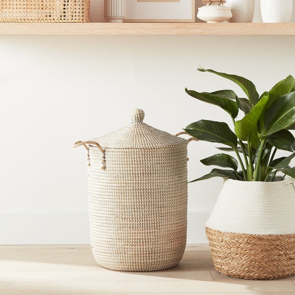 White Seagrass Hamper with Lid