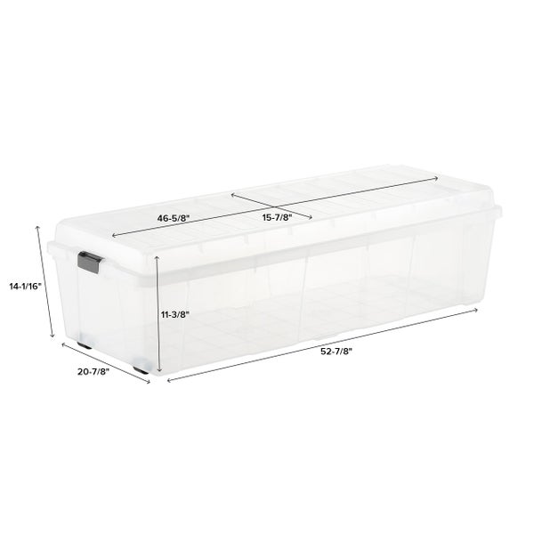 Iris 15 Gallon Clear Plastic Storage Boxes with Blue Lid, Pack of 4