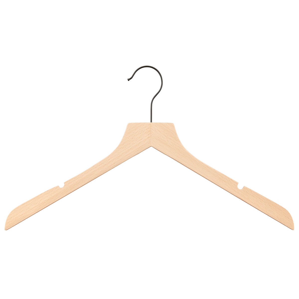 Case of 120 Slim Wooden Shirt Hanger w/ Notches Lotus, 17-3/8 x 1/4 x 9-3/8 H | The Container Store