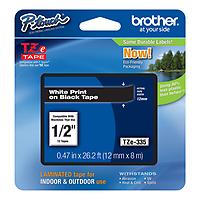brother 1/2" Labeling Tape White on Black