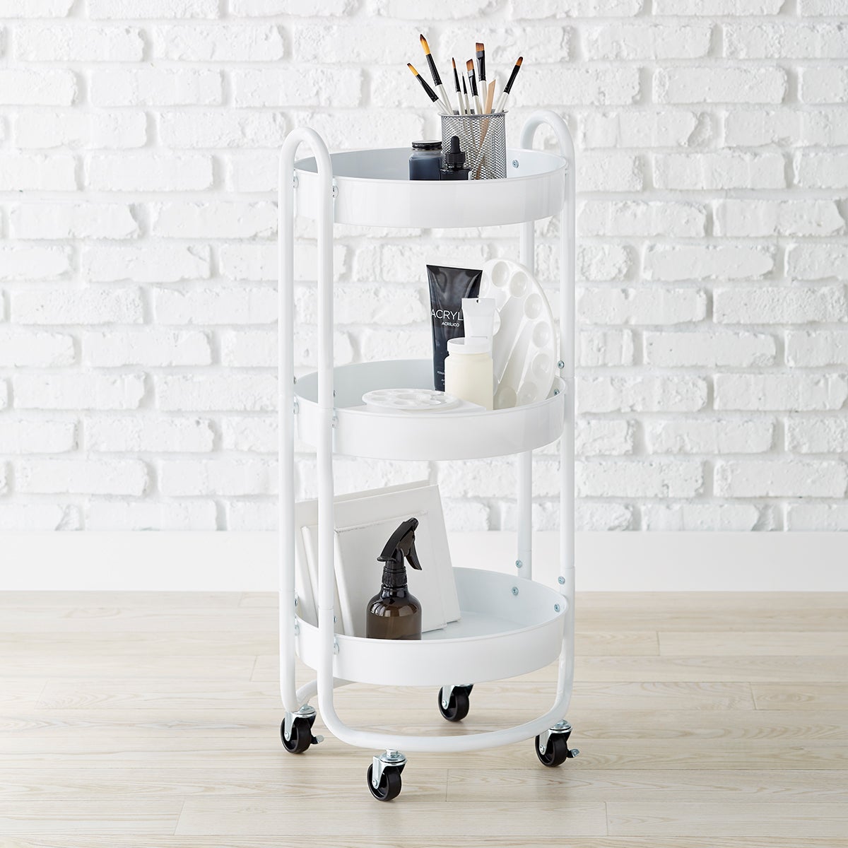 Round White 3Tier Rolling Cart The Container Store