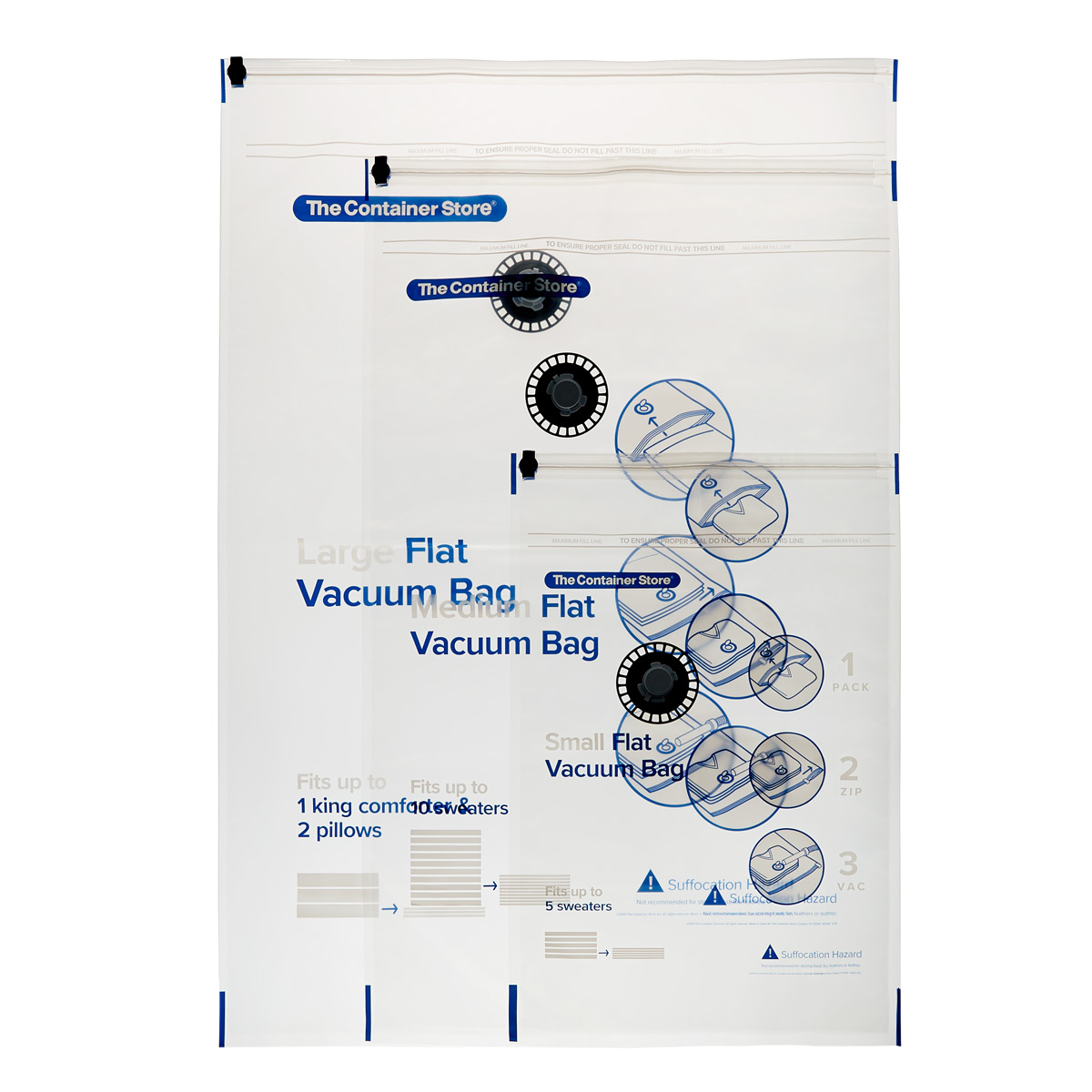 Variety Pack Flat Vacuum Bags Set of 3