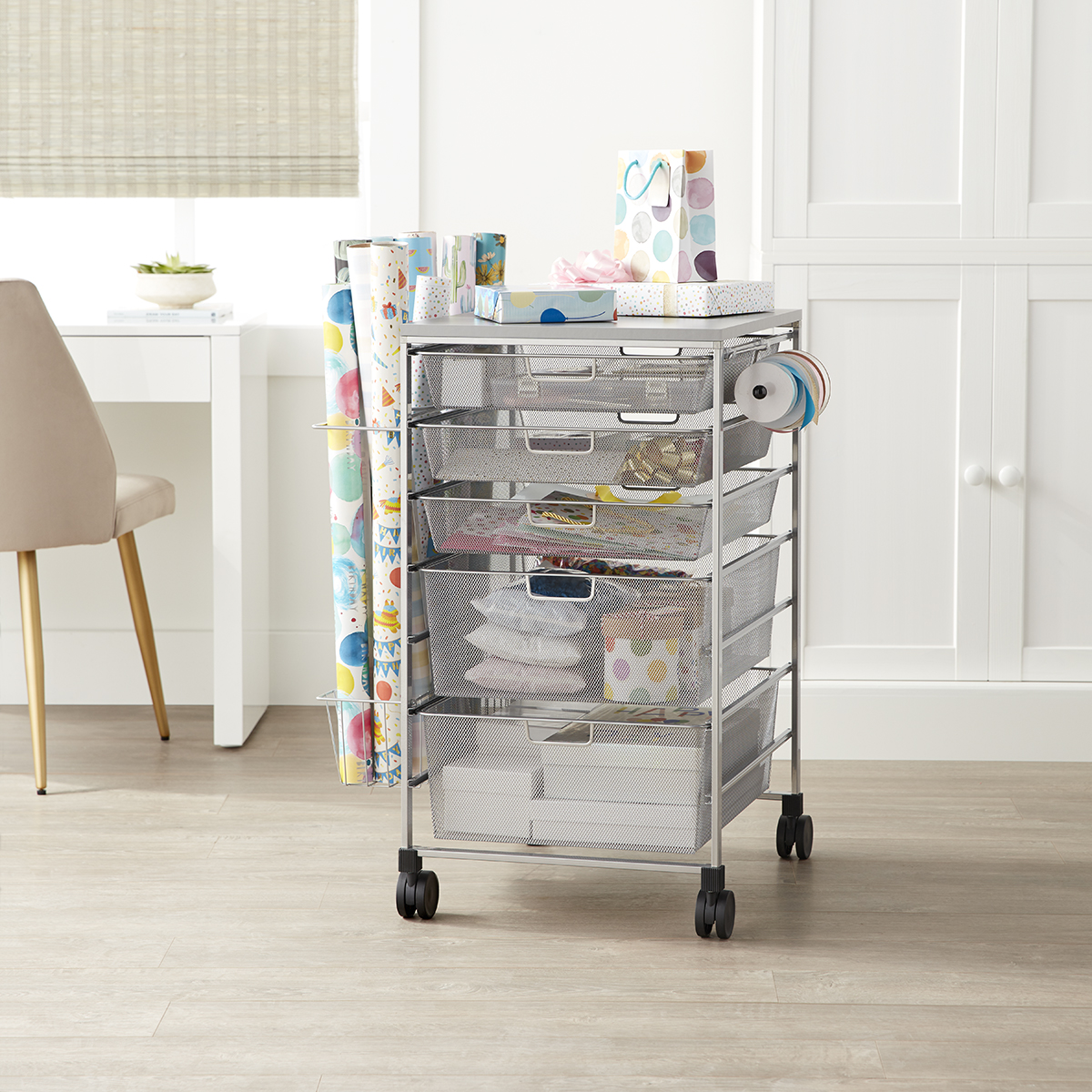 The Container Store Elfa Gift Wrap Cart (White) | Storage Cart | Storage  Cart on Wheels | Mobile Gift Packaging Organizer | Wrapping Paper Organizer