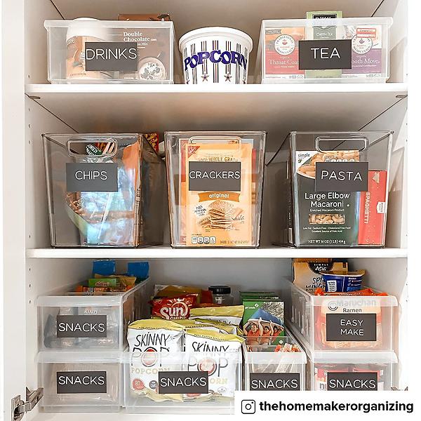 Clear bins make it super easy to organize the contents of your pantry so  nothing gets lost in th…