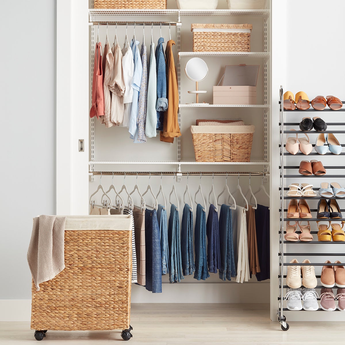 Water Hyacinth Rolling Laundry Cart The Container Store