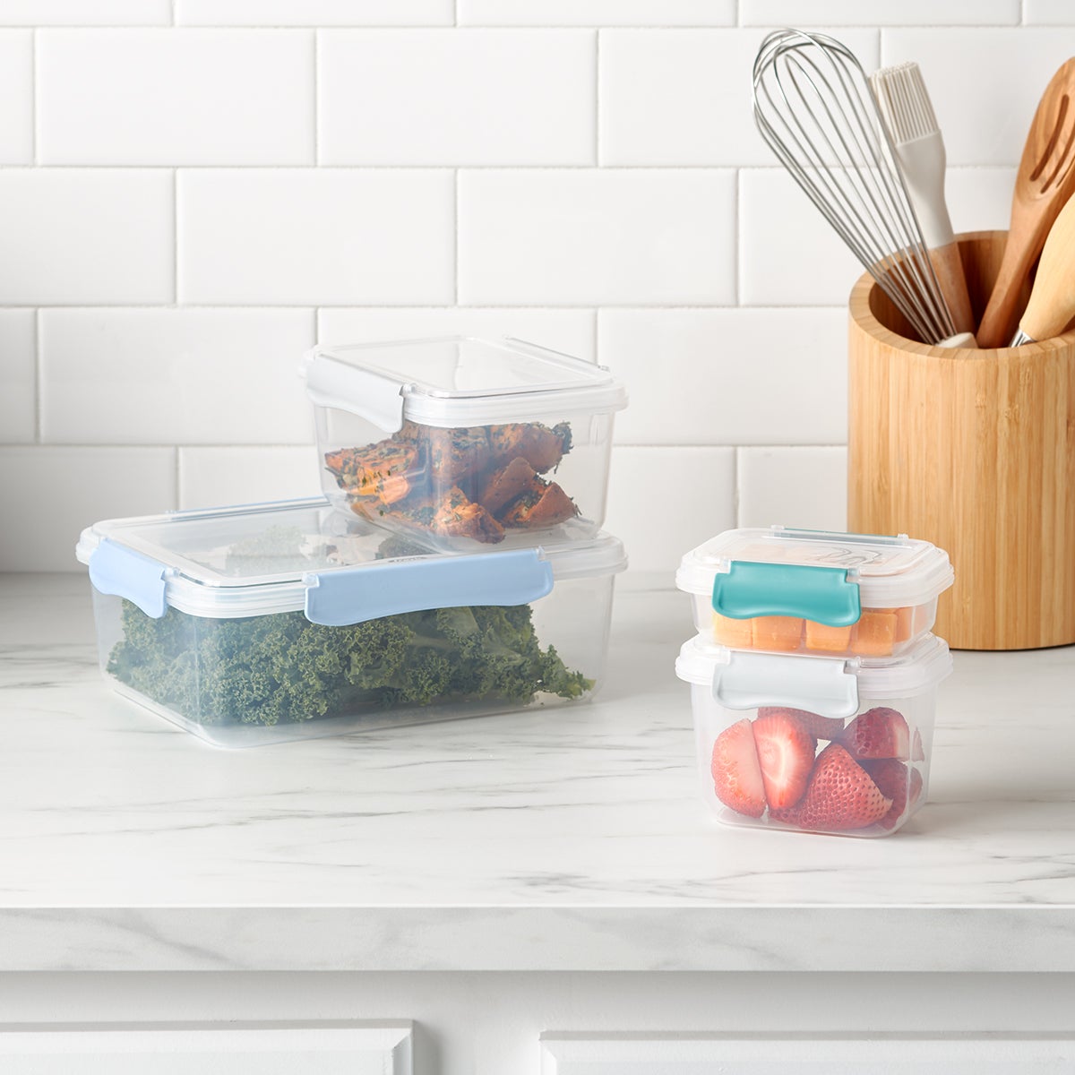 Plastic Food Containers with Light Blue Clips The Container Store