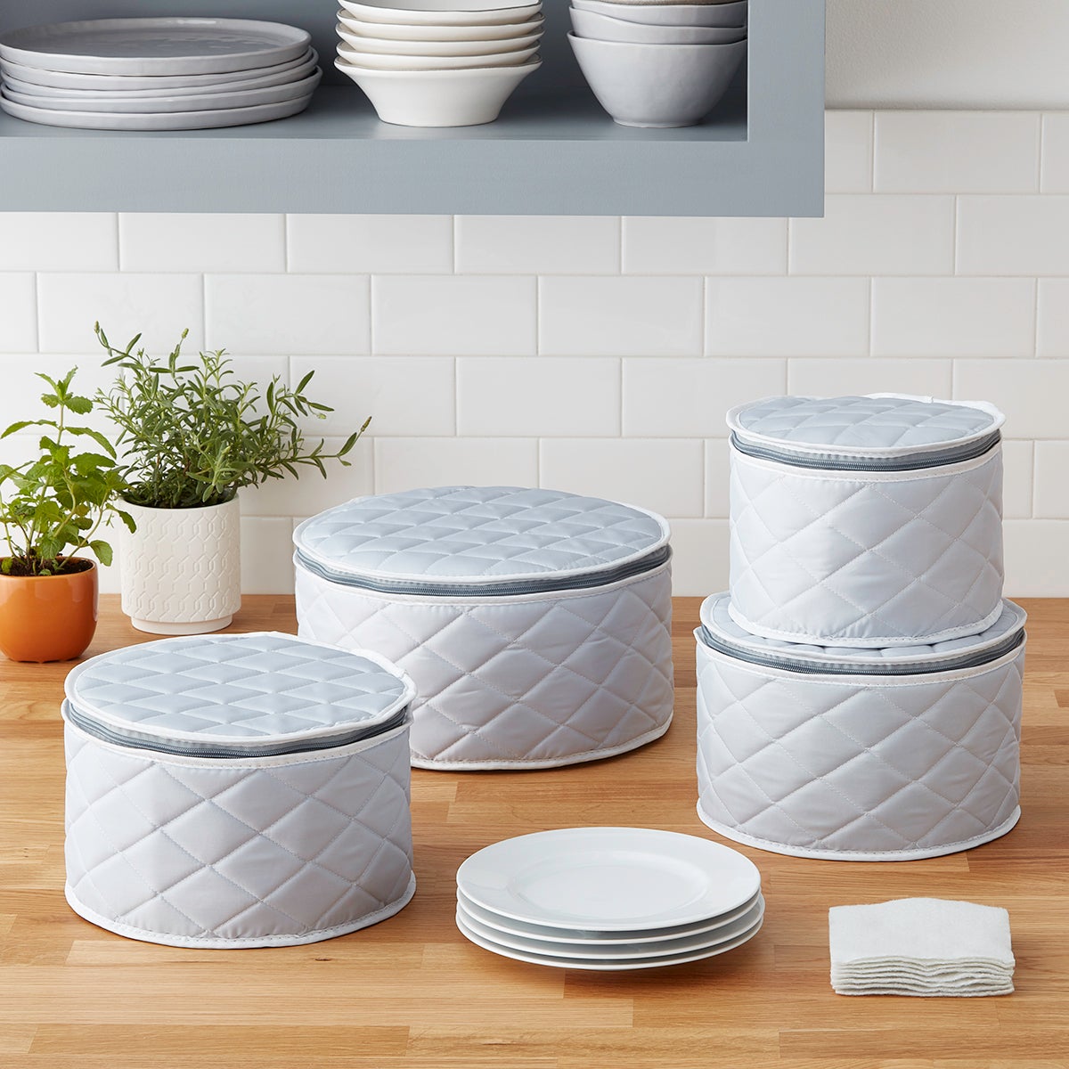 4-Piece Grey Quilted Plate & China Storage Cases