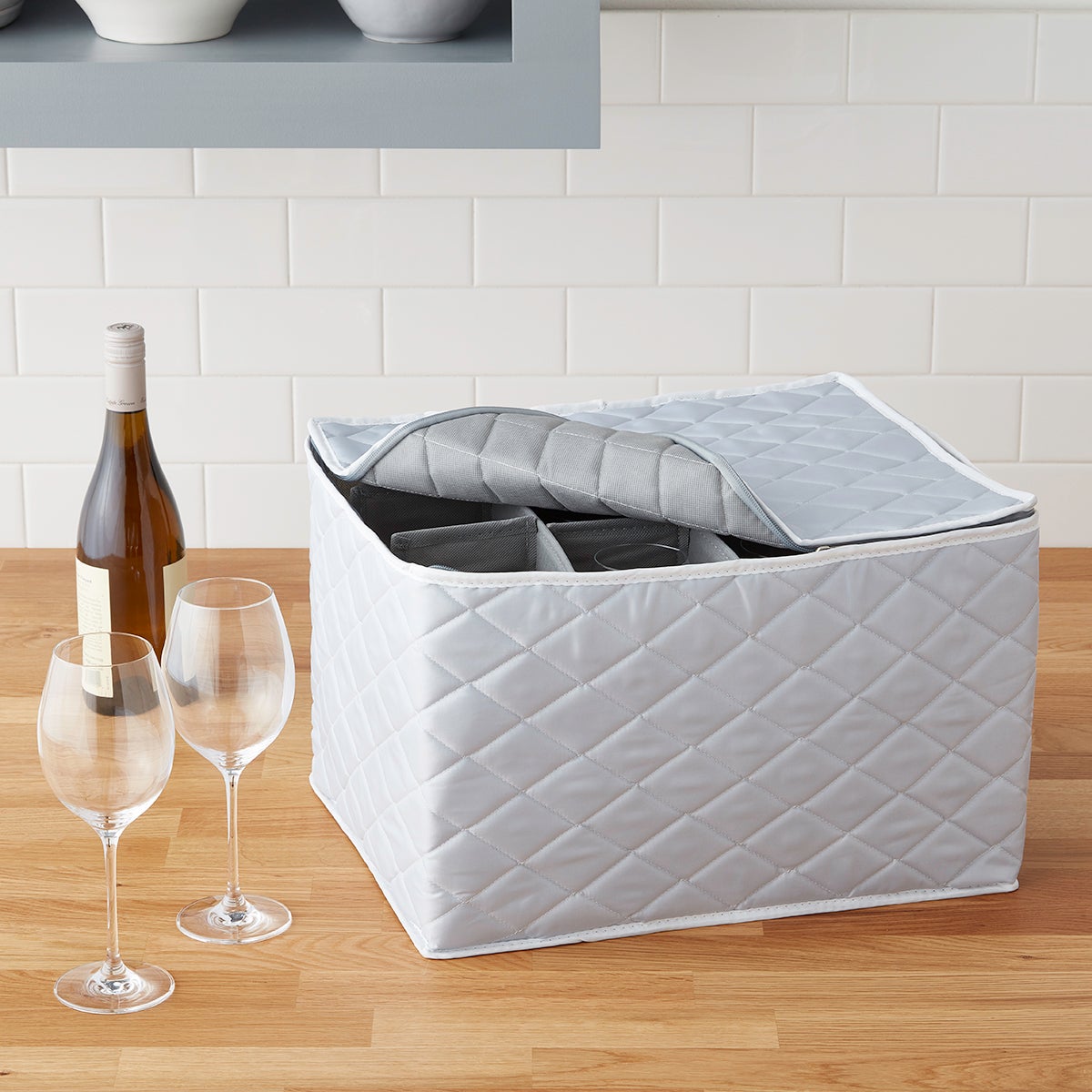Grey Quilted Stemware/Wine Glass Storage Case The Container Store