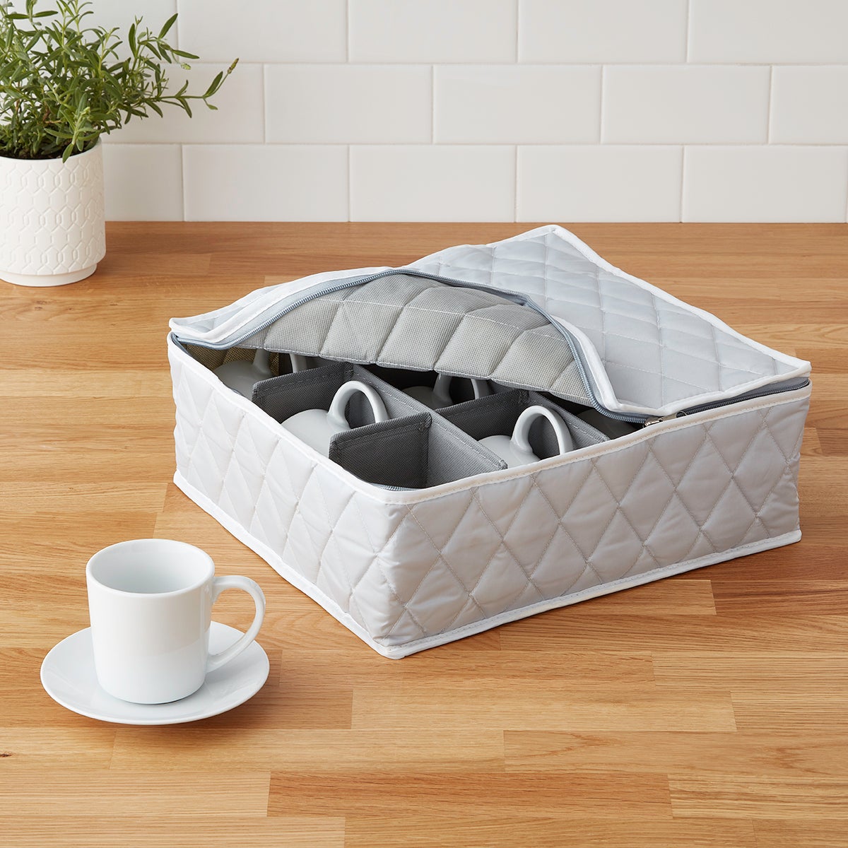 Grey Quilted Cup/Mug & China Storage Case | The Container Store