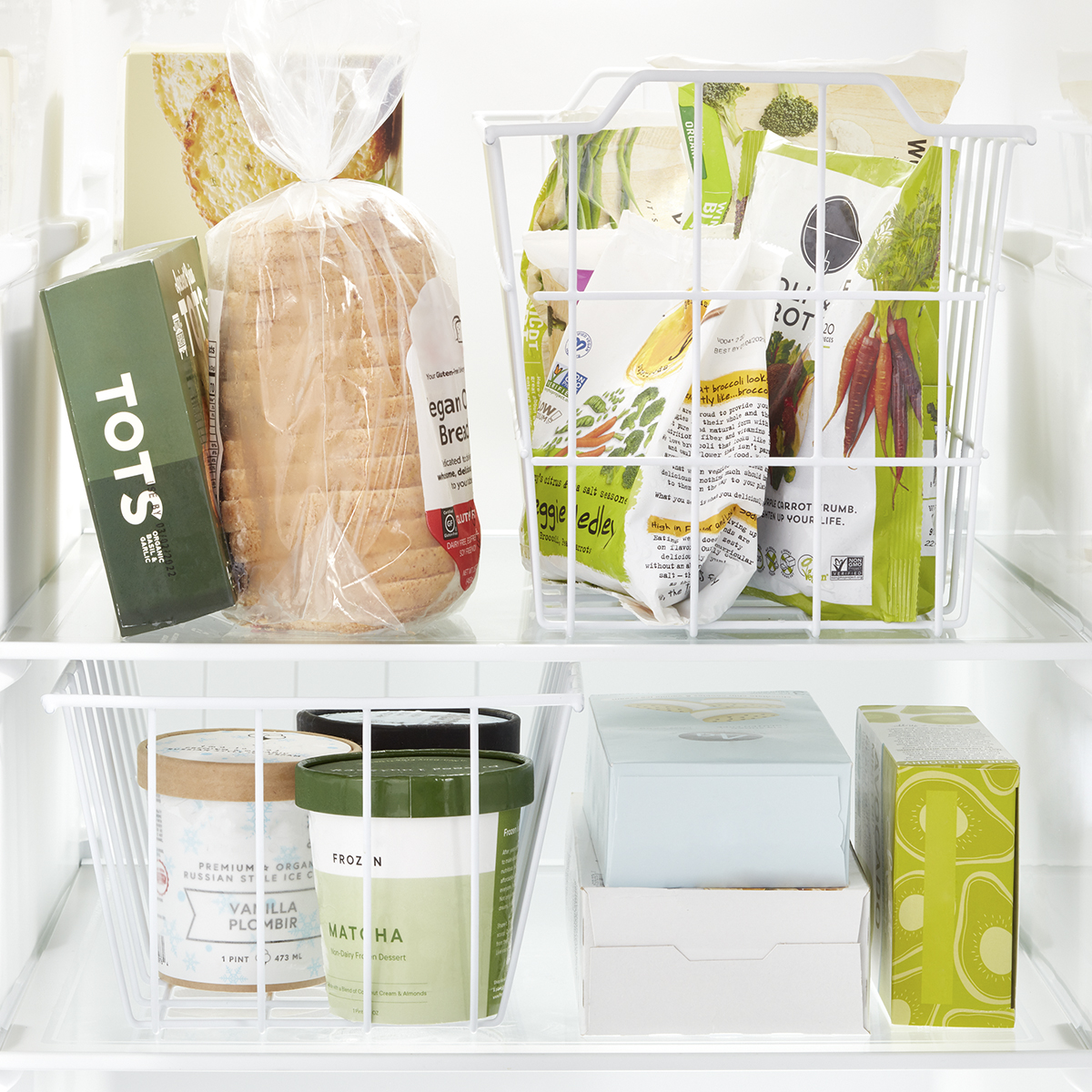 SANNO Chest Freezer Storage Basket Bins Organizer With Handles For Kitchen x2 