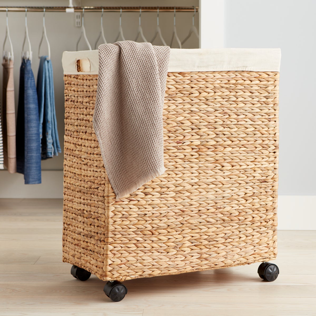 Water Hyacinth Rolling Laundry Cart The Container Store