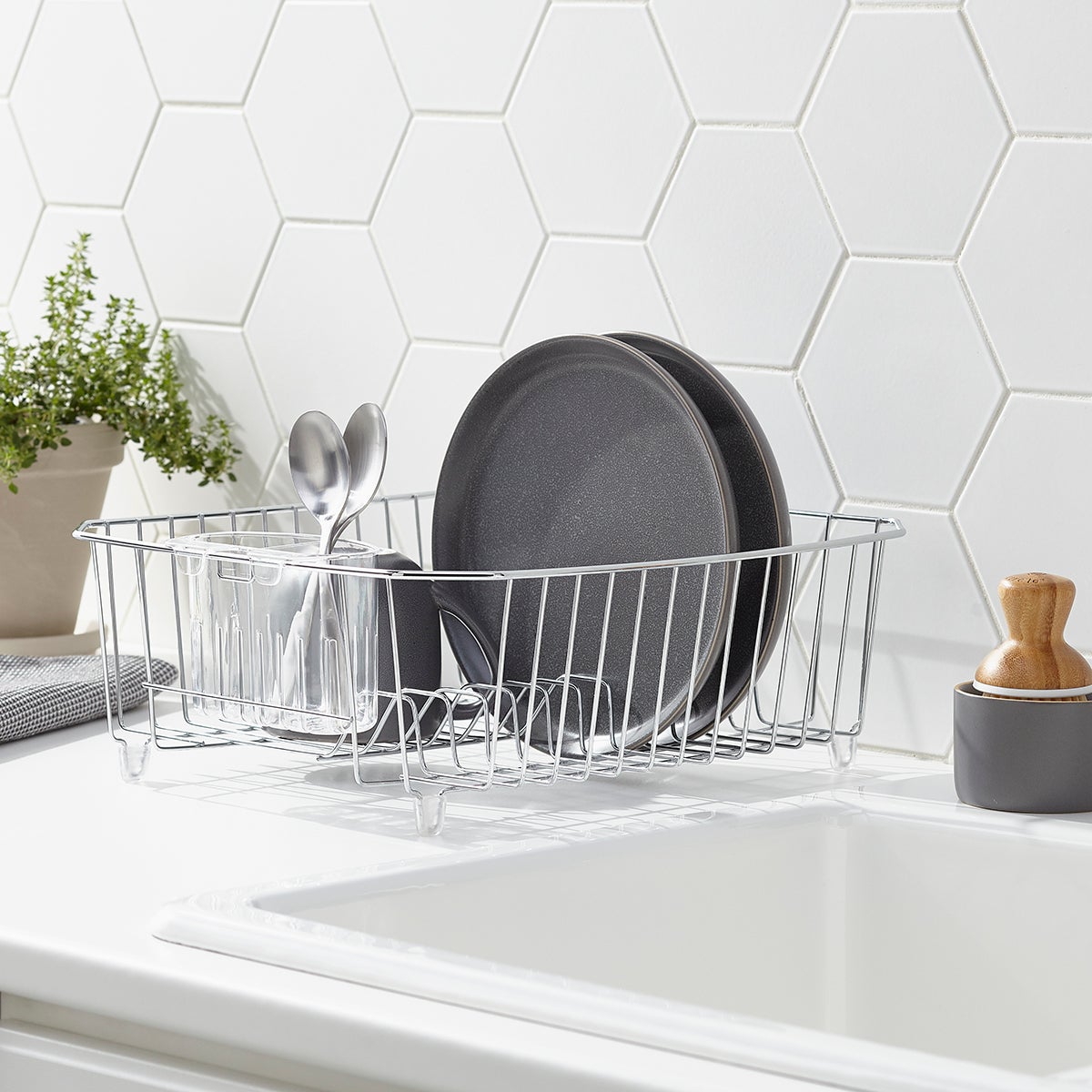 Kitchen Details Large Dish Rack with Tray in Silver