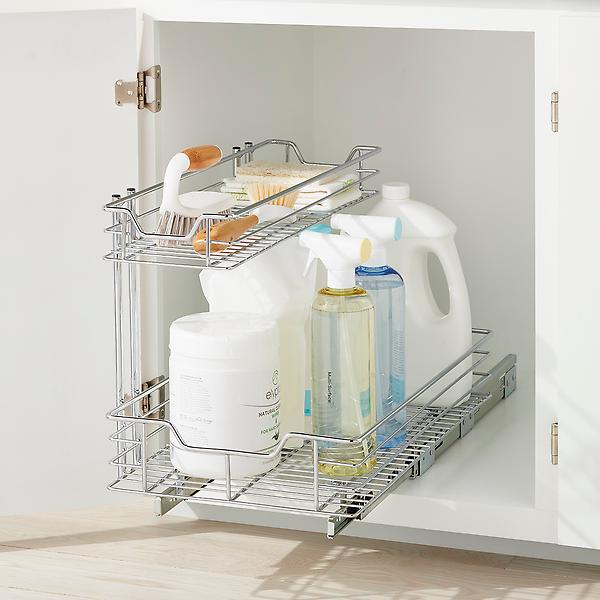 2 Pcs 2-Tier Under Sink Organizer Pull Out Sliding Storage Kitchen Bath  Cabinet