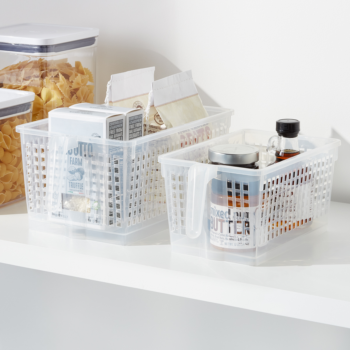 Medium 28cm Caddy Basket Handle Plastic Shelf Tidy Cupboard Storage Organiser 