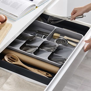 DrawerStore Küche Schublade Kitchen Drawer Organizer Fach für die Küchenschublade Tray Spoon Cutlery Separation Finishing Storage Box Gray