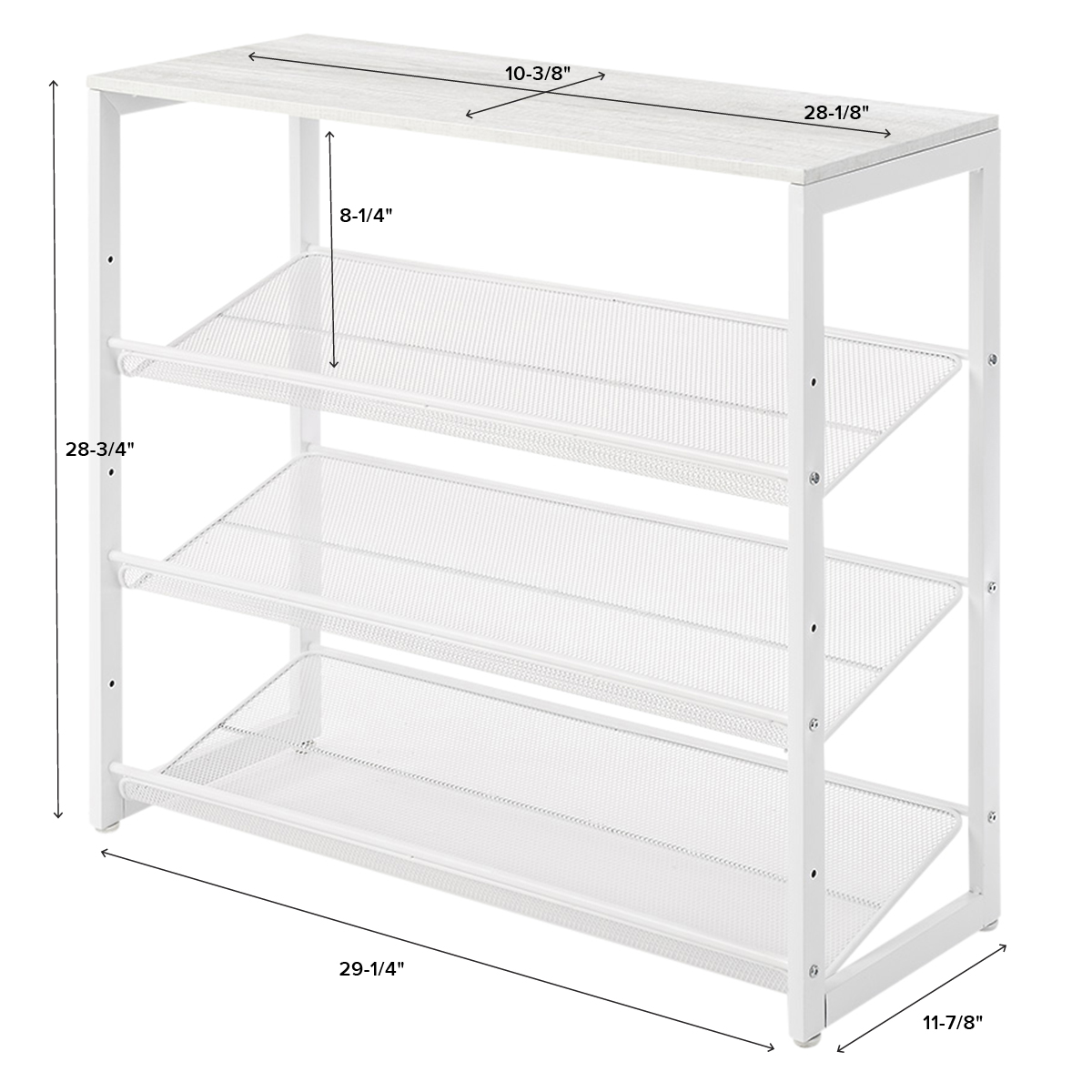 3-Tier Folding Shoe Rack White, 28-1/8 x 11-3/4 x 19 H | The Container Store