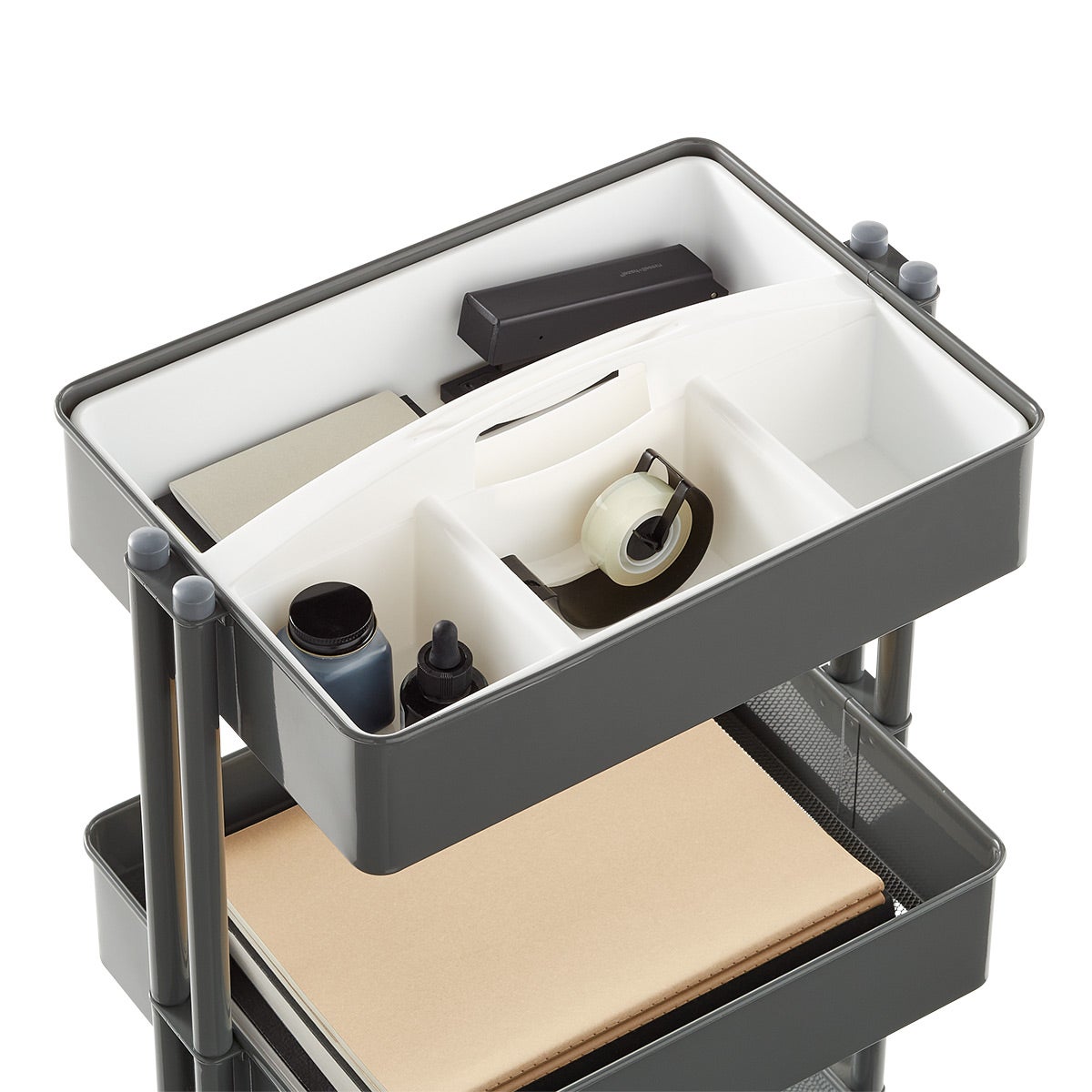 3-Tier Cart Divided Caddies with Handles | The Container Store