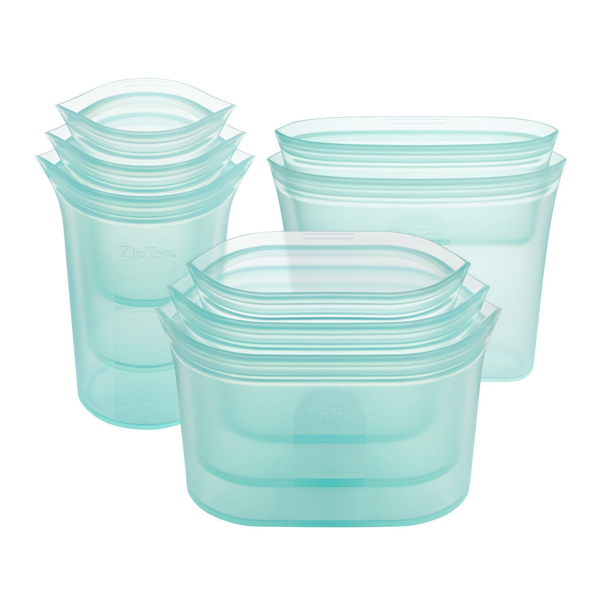 Zip Top Reusable Silicone Containers Teal Set of 8