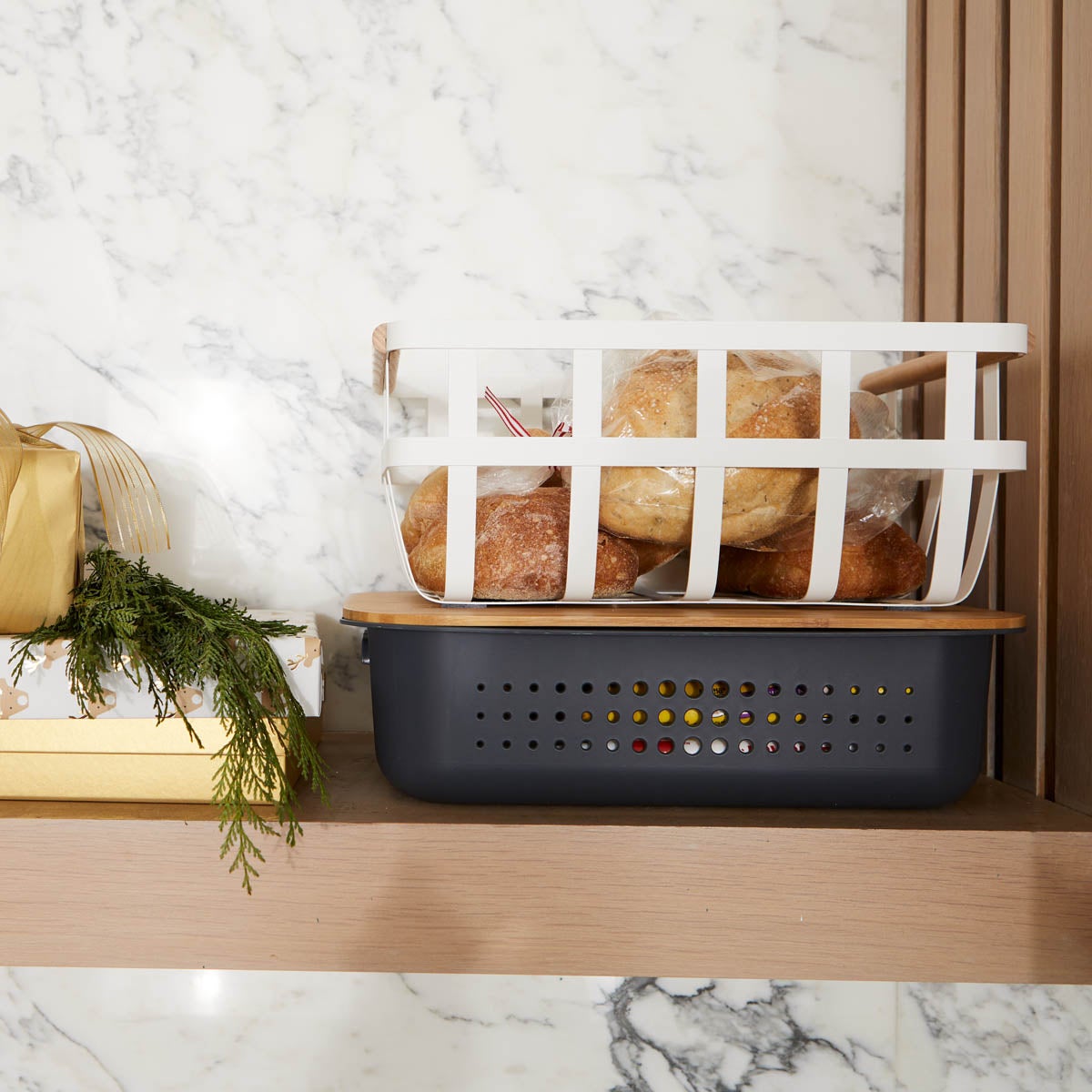 Yamazaki Tosca Baskets with Wooden Handles The Container Store