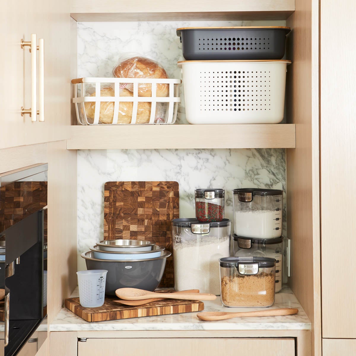 Yamazaki Tosca Baskets with Wooden Handles | The Container Store