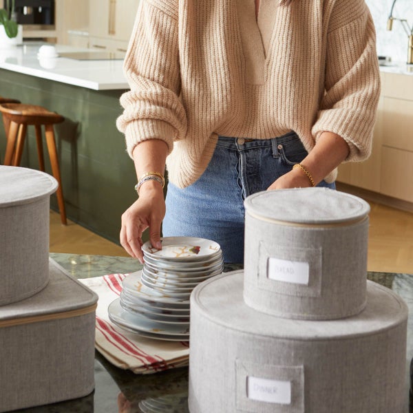 4-Piece Brown Twill Plate & China Storage