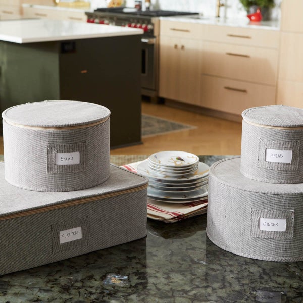 4-Piece Brown Twill Plate & China Storage