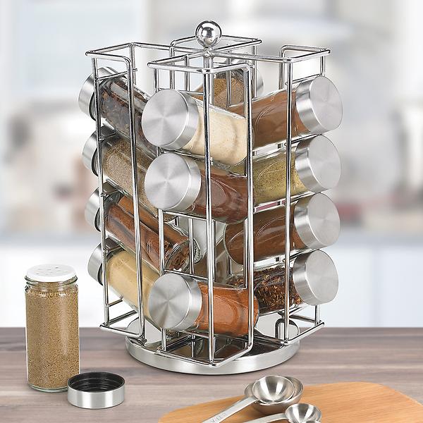 Rotating Spice Rack Organizer with 18 Glass Spice Jars With Spice