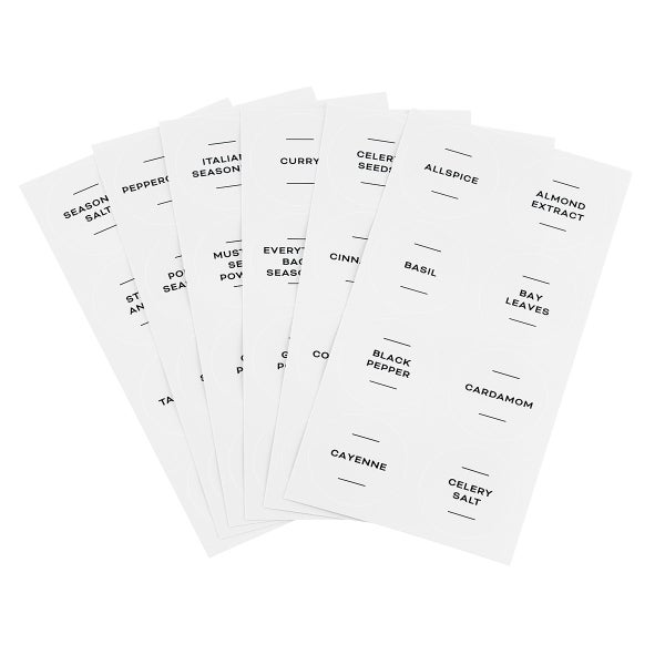 Orii Spice Labels - Clear Round - 160 Pre-Printed +20 Blank